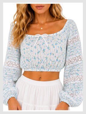 LoveShackFancy Albertina Floral Crop Top Balloon Sleeve M